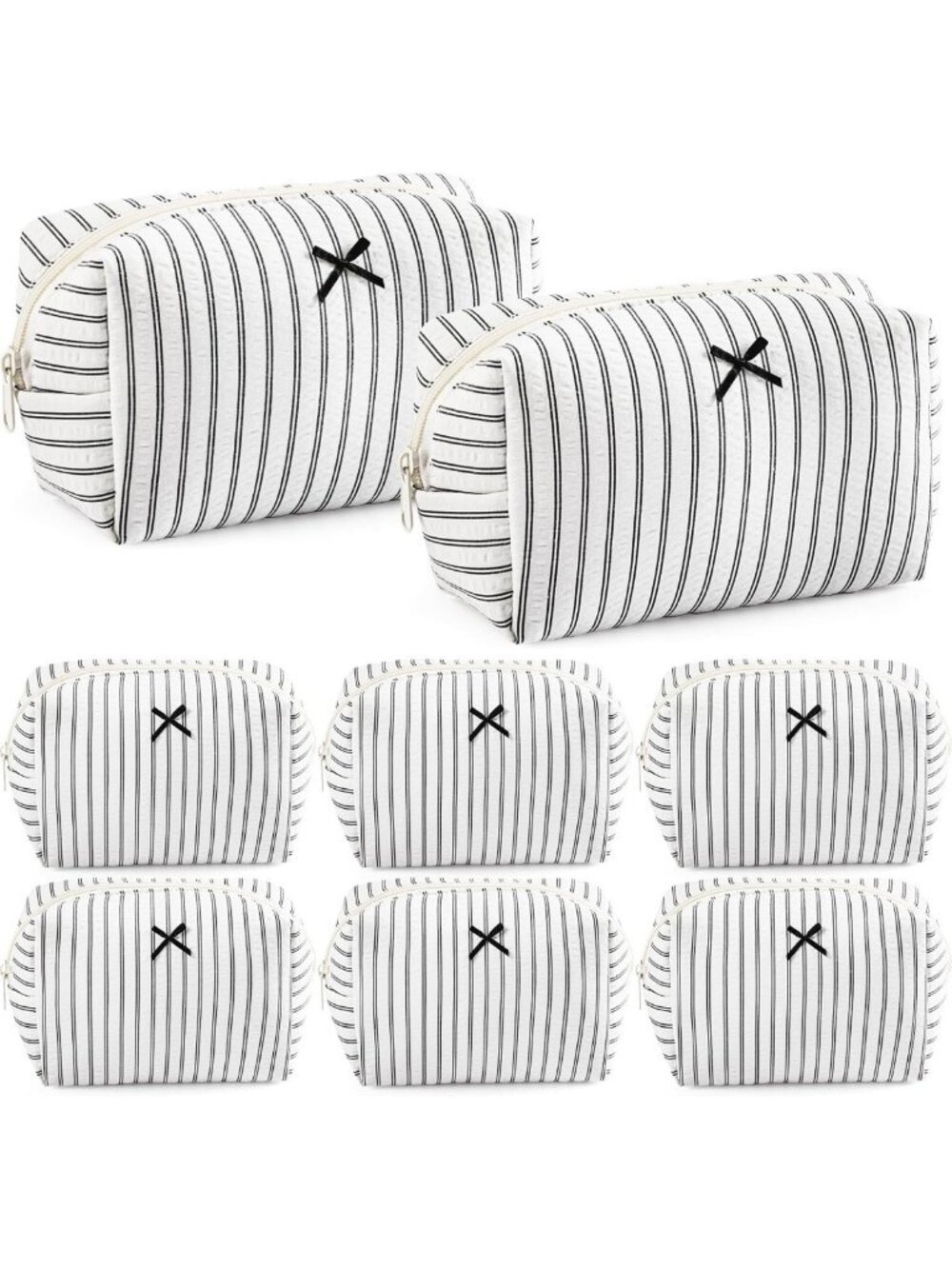 Cute Travel Makeup Bag Set - 8Pcs Cosmetic Organizer, White & Black Stripes